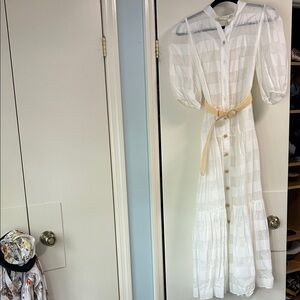 Zimmermann White Maxi Dress with Cream Belt